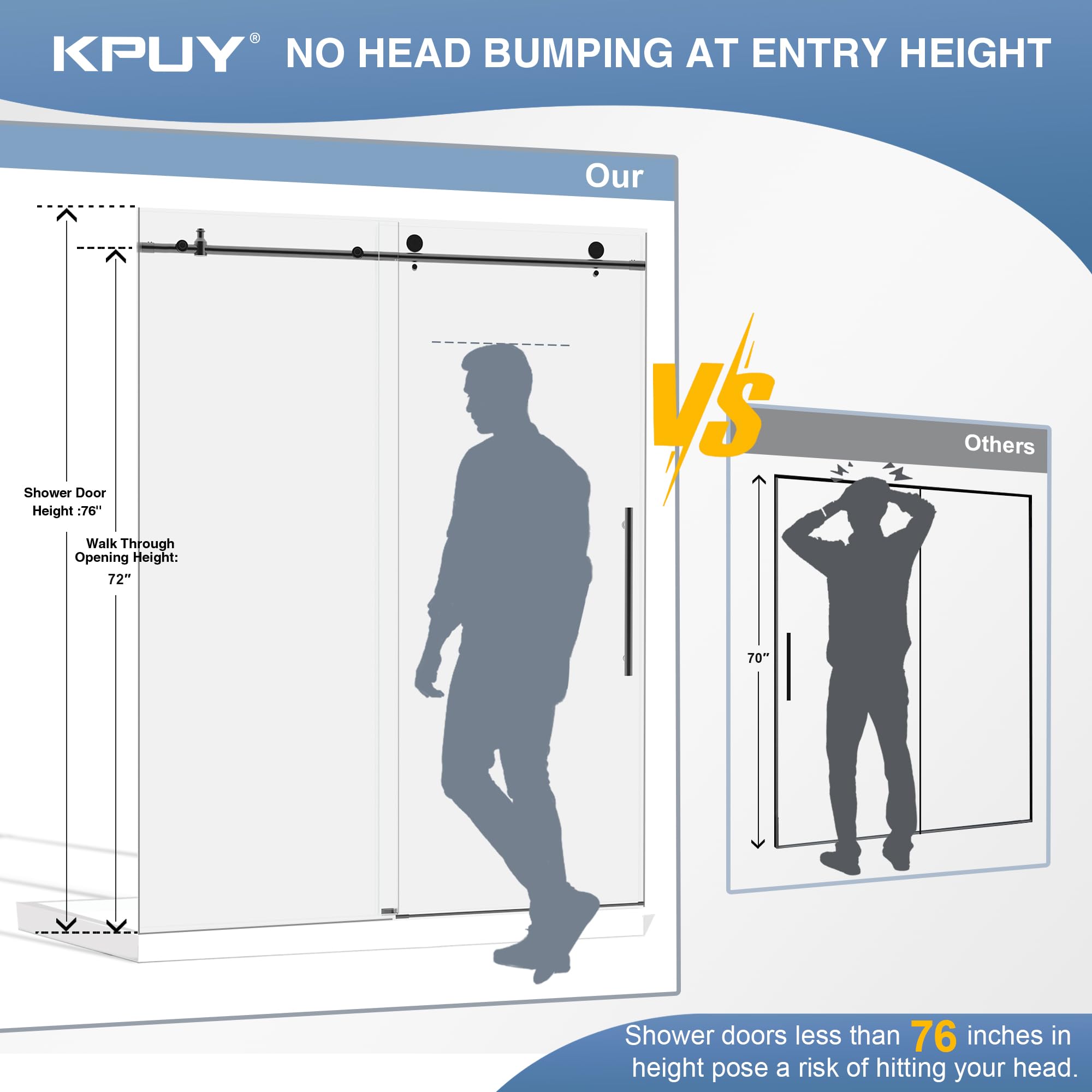KPUY matte black hardware on shower door complements modern bathroom style.