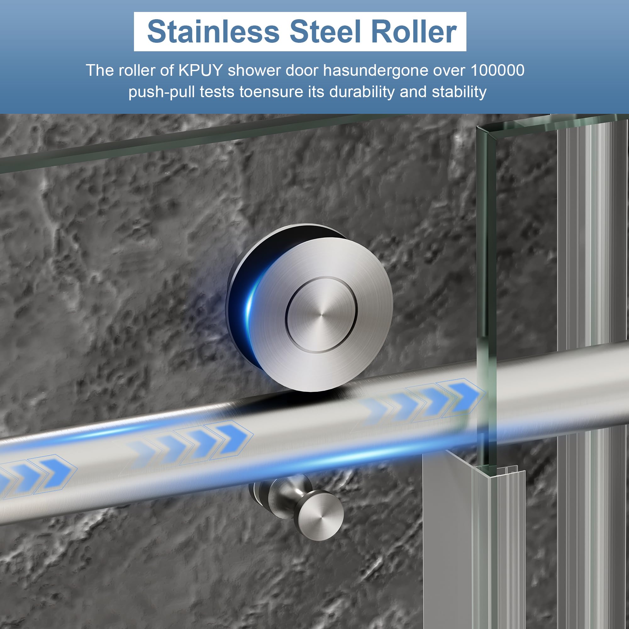 Stainless steel rollers and track on KPUY door ensure smooth operation