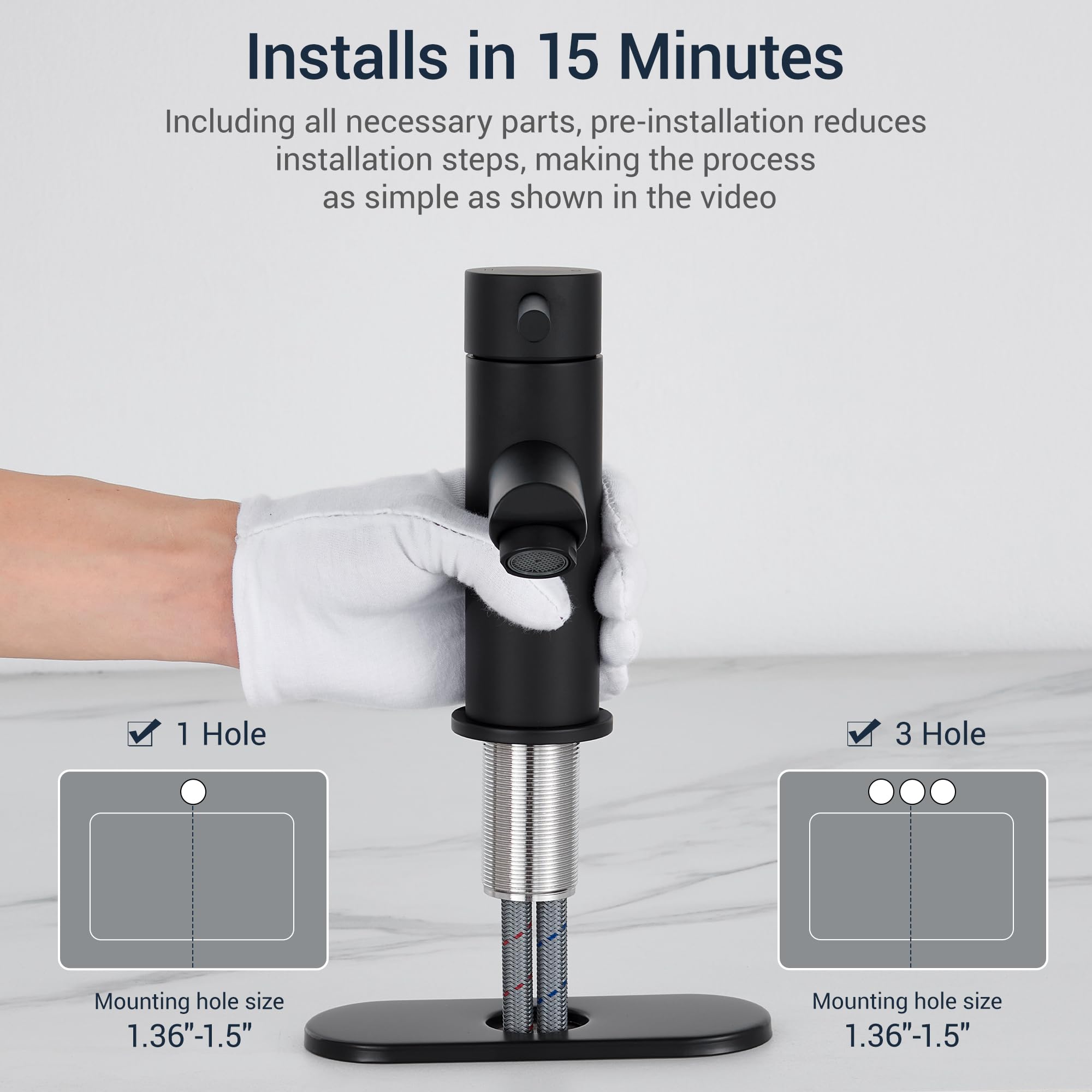KPW faucet designed for 1-hole sinks with quick installation
