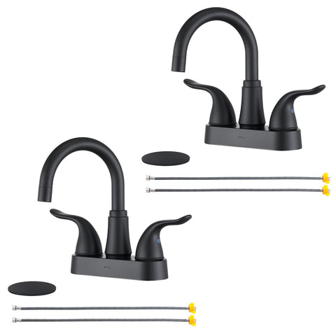 KPW 4 inch matte black faucet with dual handles for a stylish bathroom