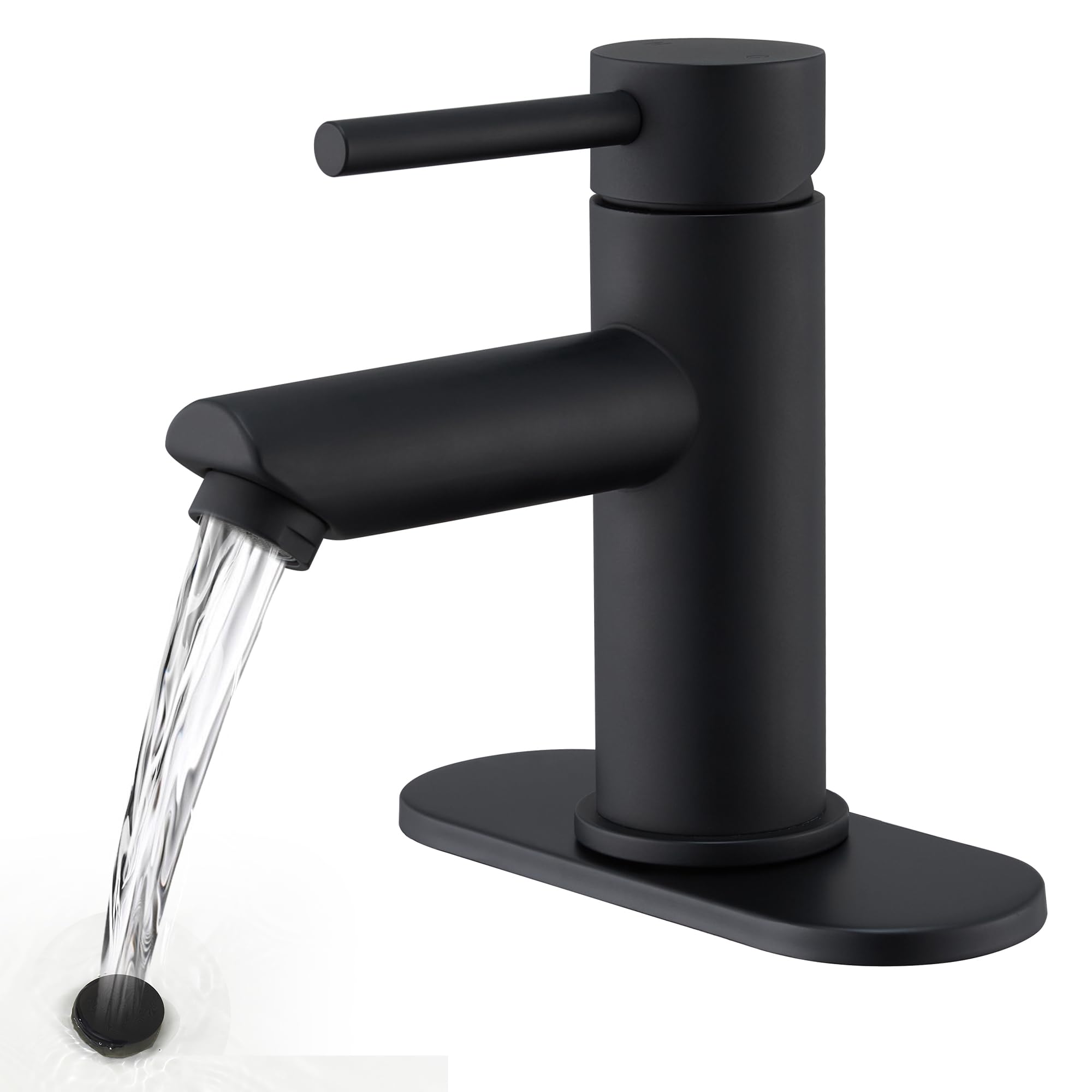 KPW matte black faucet with angled spout reducing splash during washing