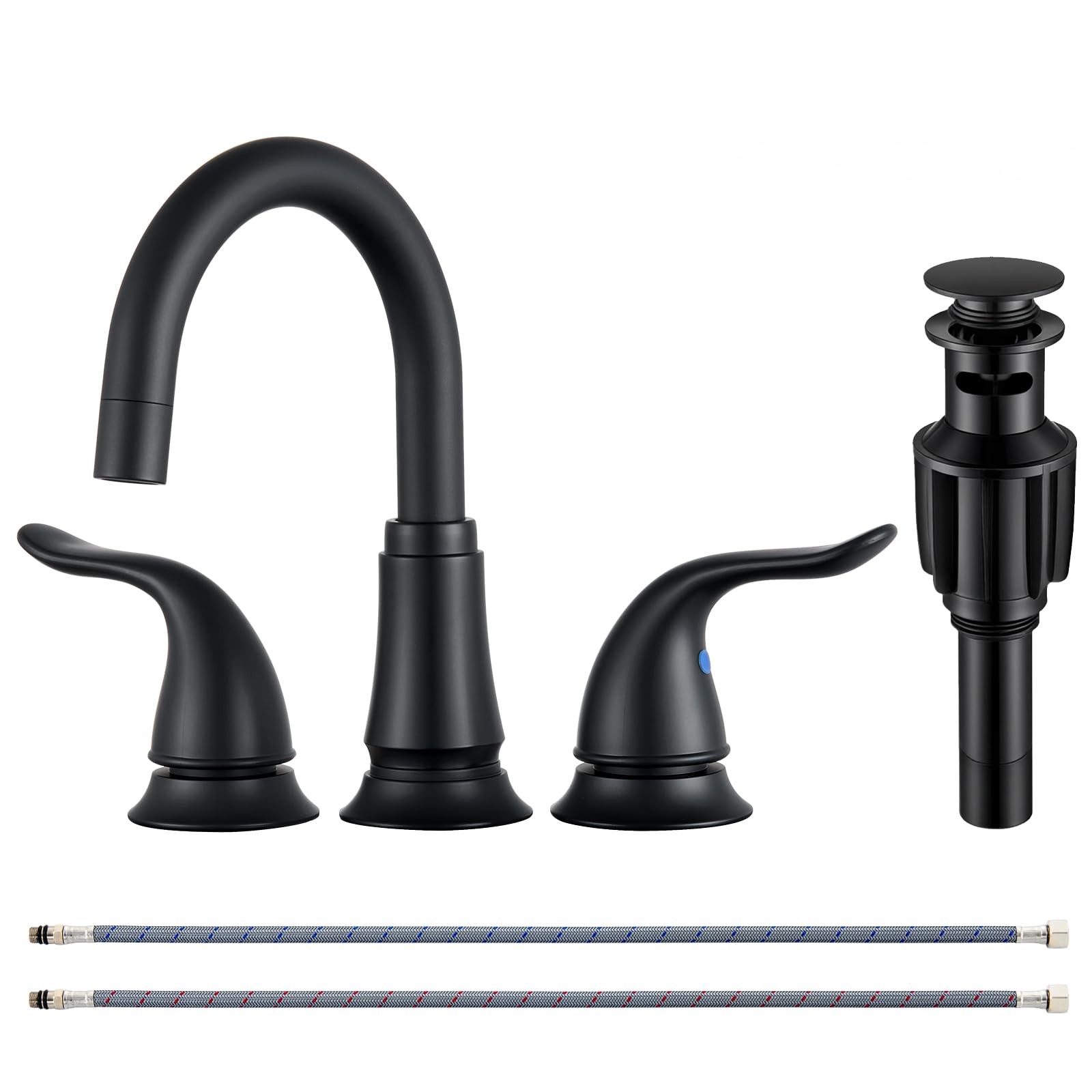 KPW matte black bathroom faucet with 8-inch wide spread for 3-hole sinks