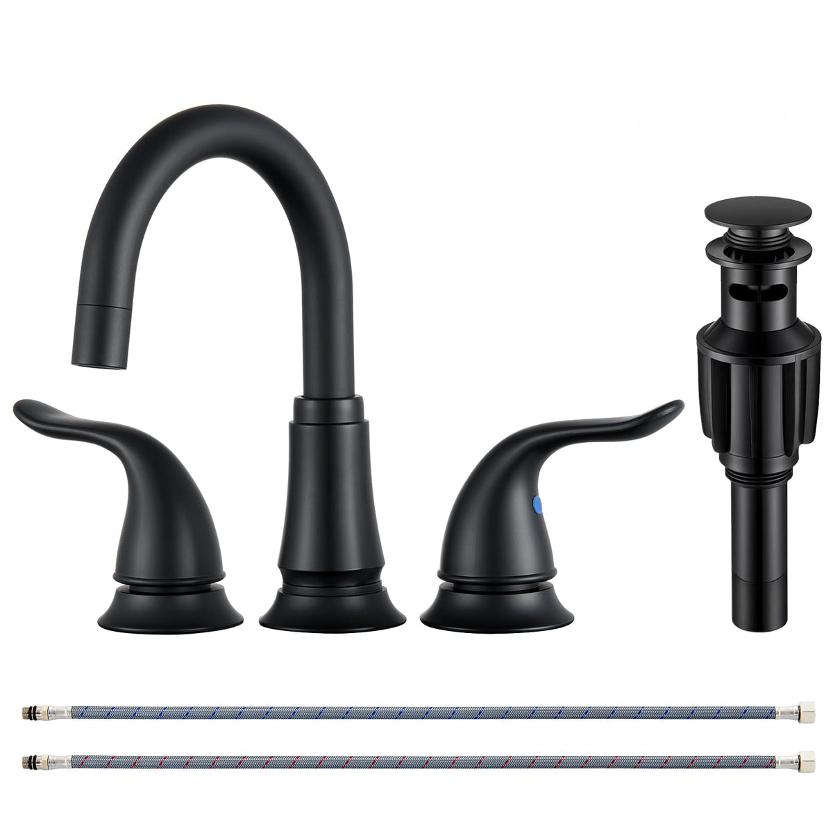 KPW matte black bathroom faucet with 8-inch wide spread for 3-hole sinks