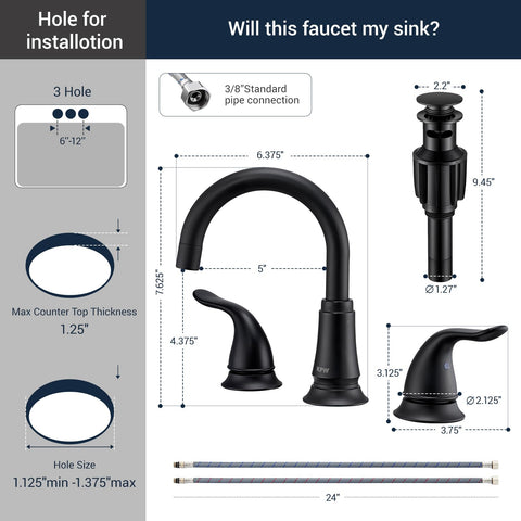 KPW pop-up drain included with matte black faucet for a clean finish
