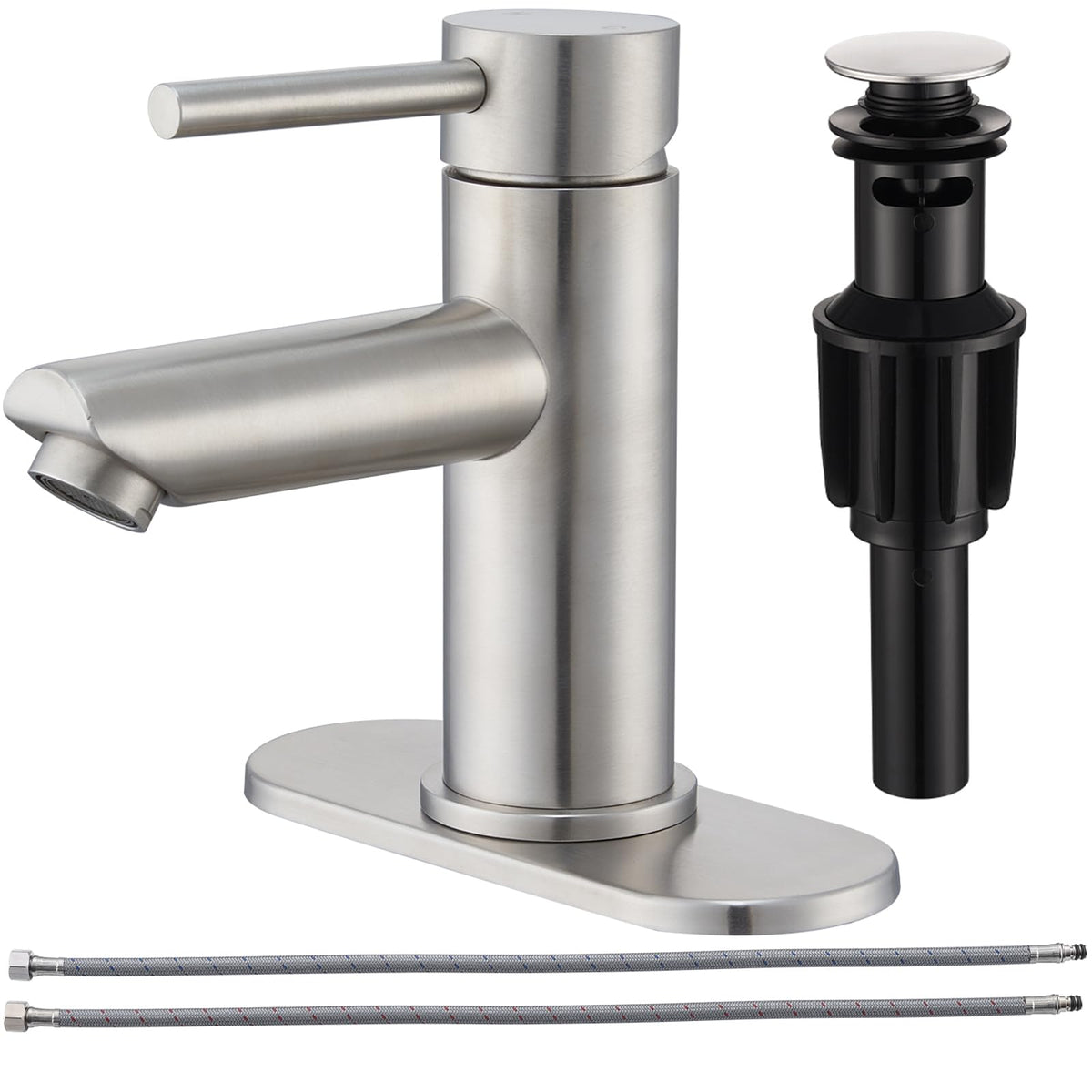 KPWATER brushed nickel bathroom faucet angled outlet for splash-free daily use