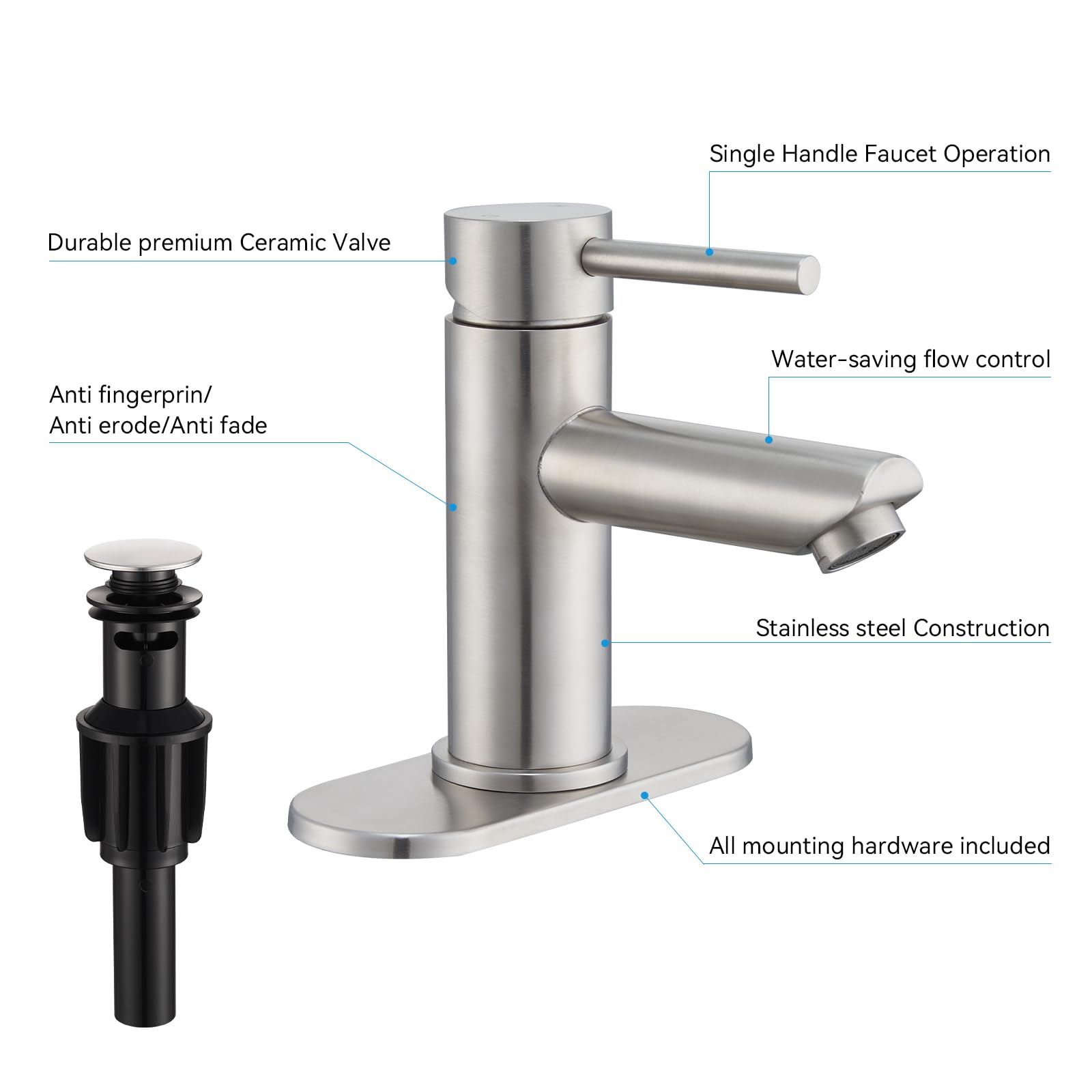 KPWATER brushed nickel faucet detail highlighting durable stainless steel finish