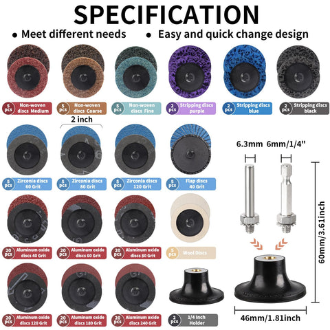 KQCXIK 2-inch sanding discs variety for grinding, smoothing, and finishing