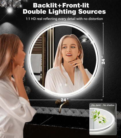KQTULH mirror with dimmable three color temperatures for day to night tasks