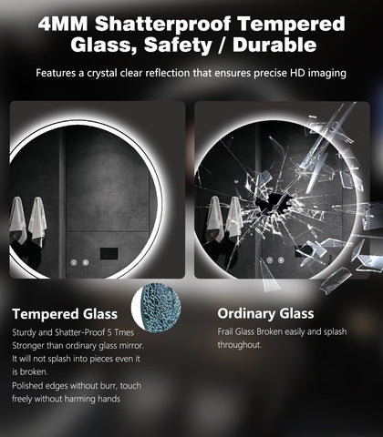 UL certified LED strips on the KQTULH mirror ensure steady brightness
