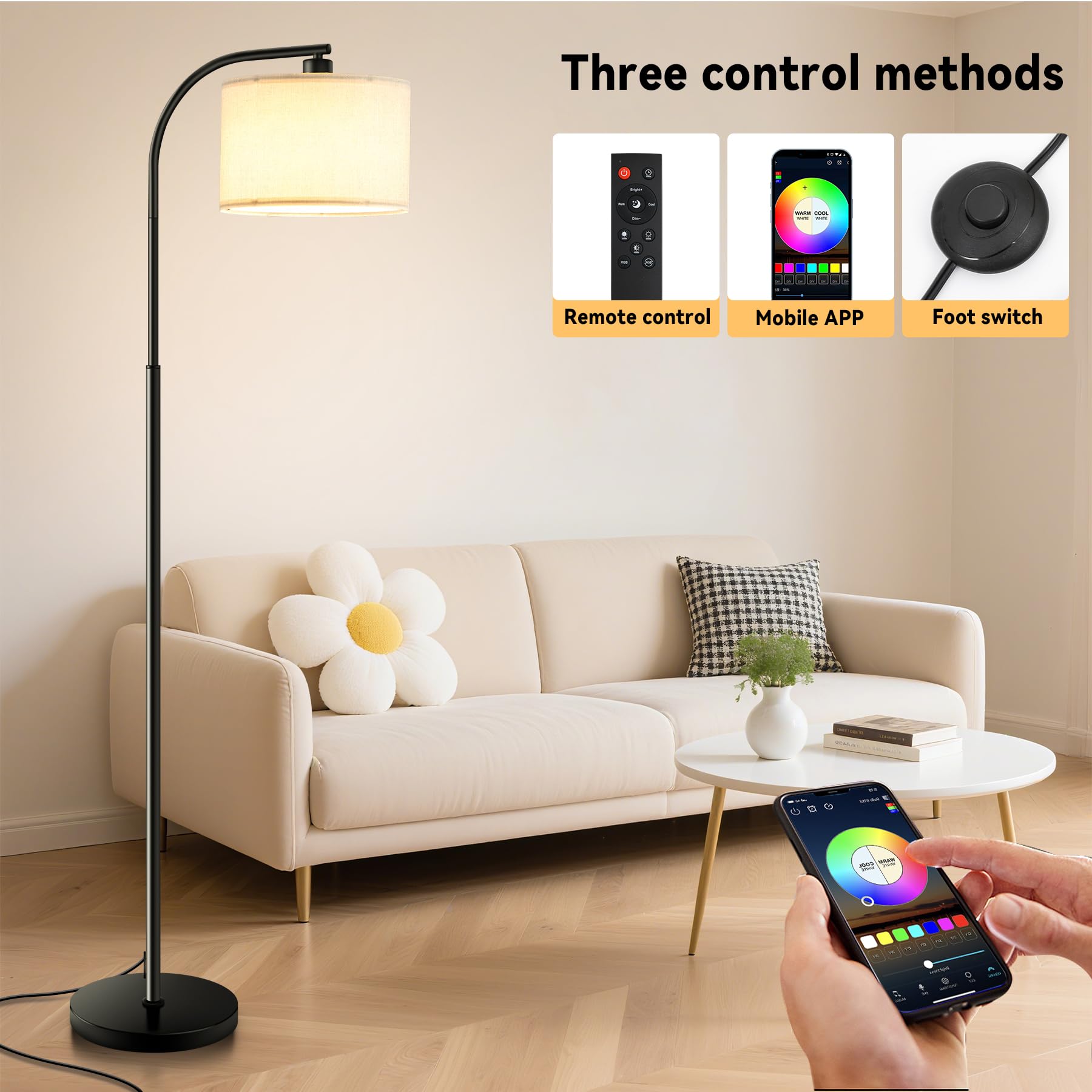 KQW floor lamp RGB colors let you tailor mood with vibrant lighting options.