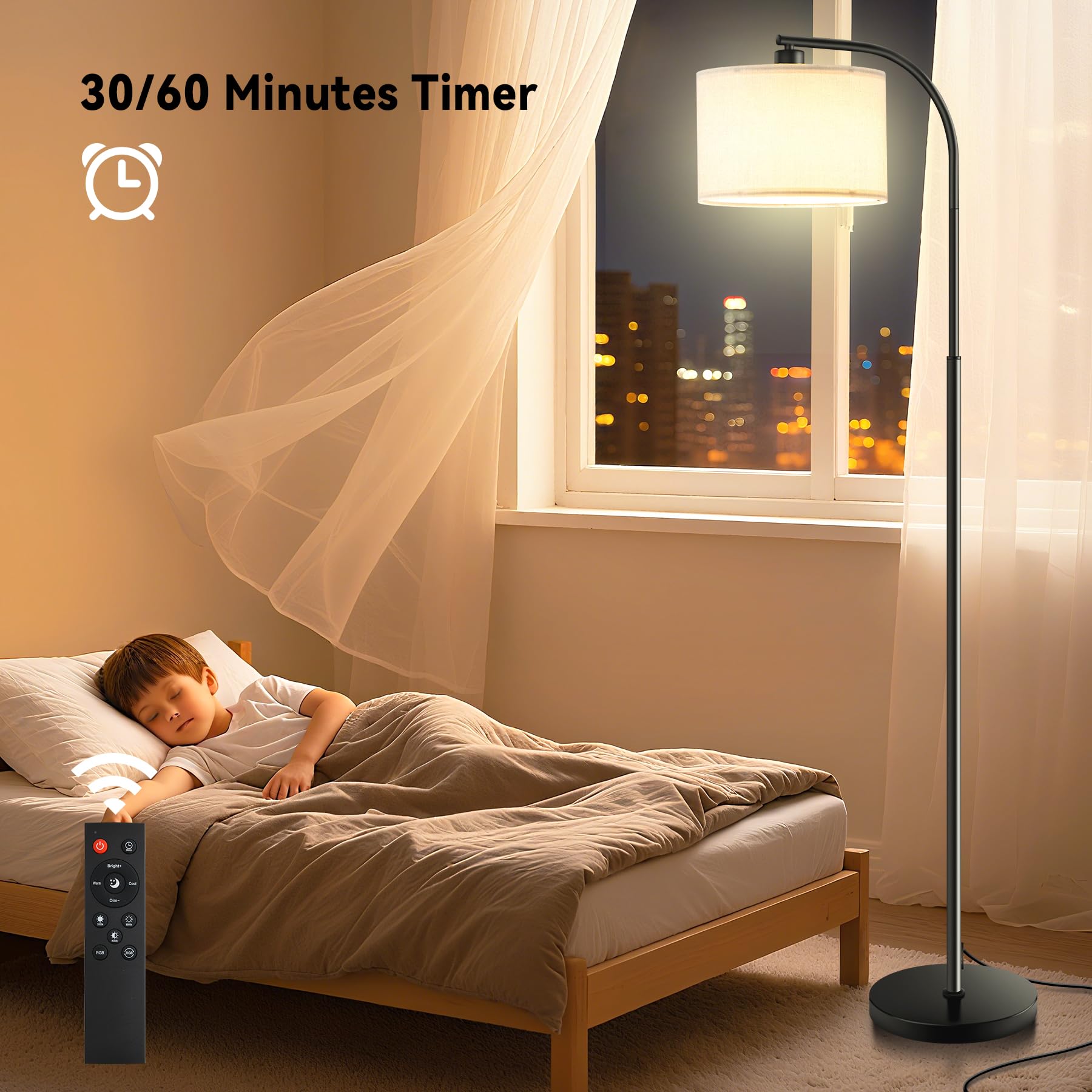 KQW floor lamp stable base reduces tipping from kids or pets.