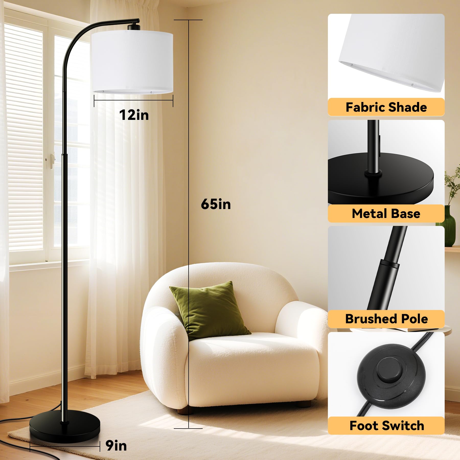 KQW floor lamp sturdy metal base prevents tipping