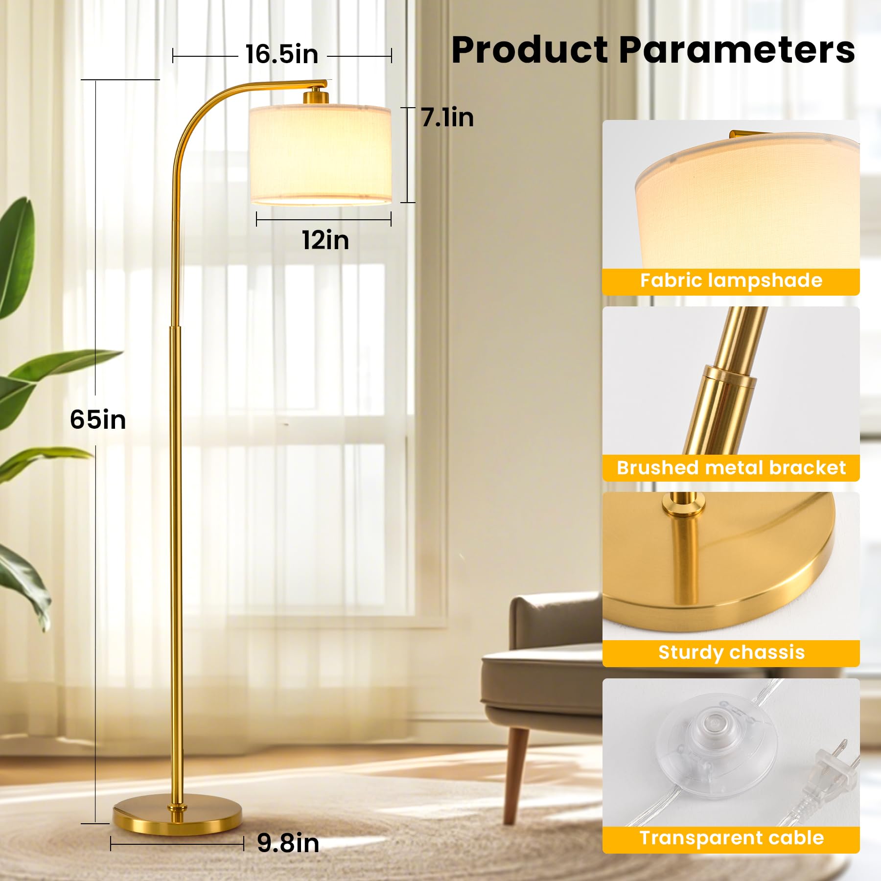 KQW floor lamp weighted base reduces tipping in busy spaces.