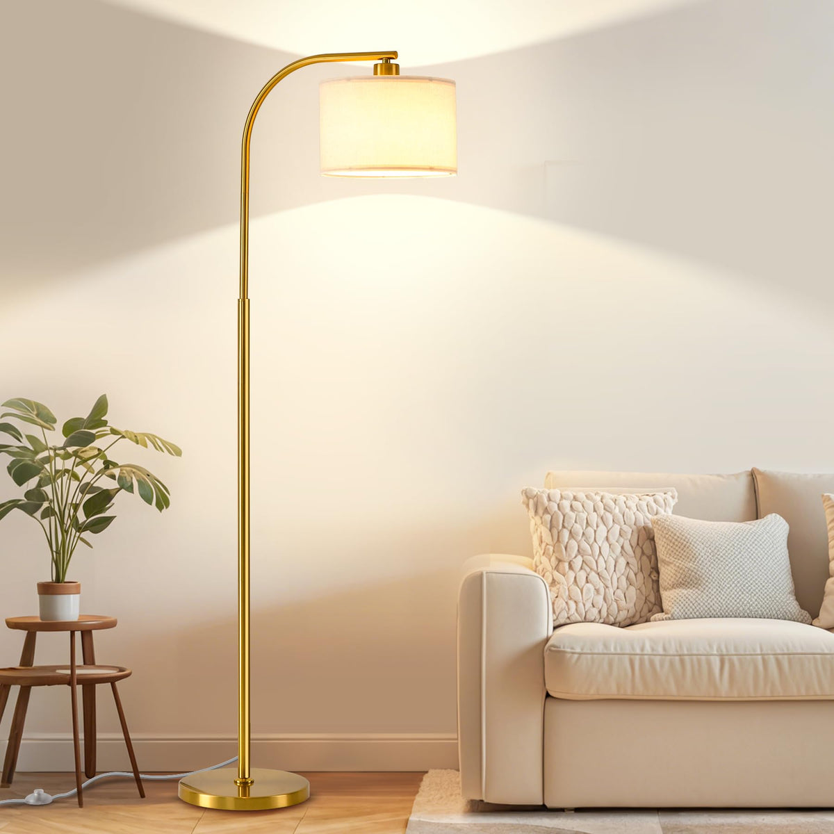 KQW tall floor lamp assembly view showing easy tool-free setup