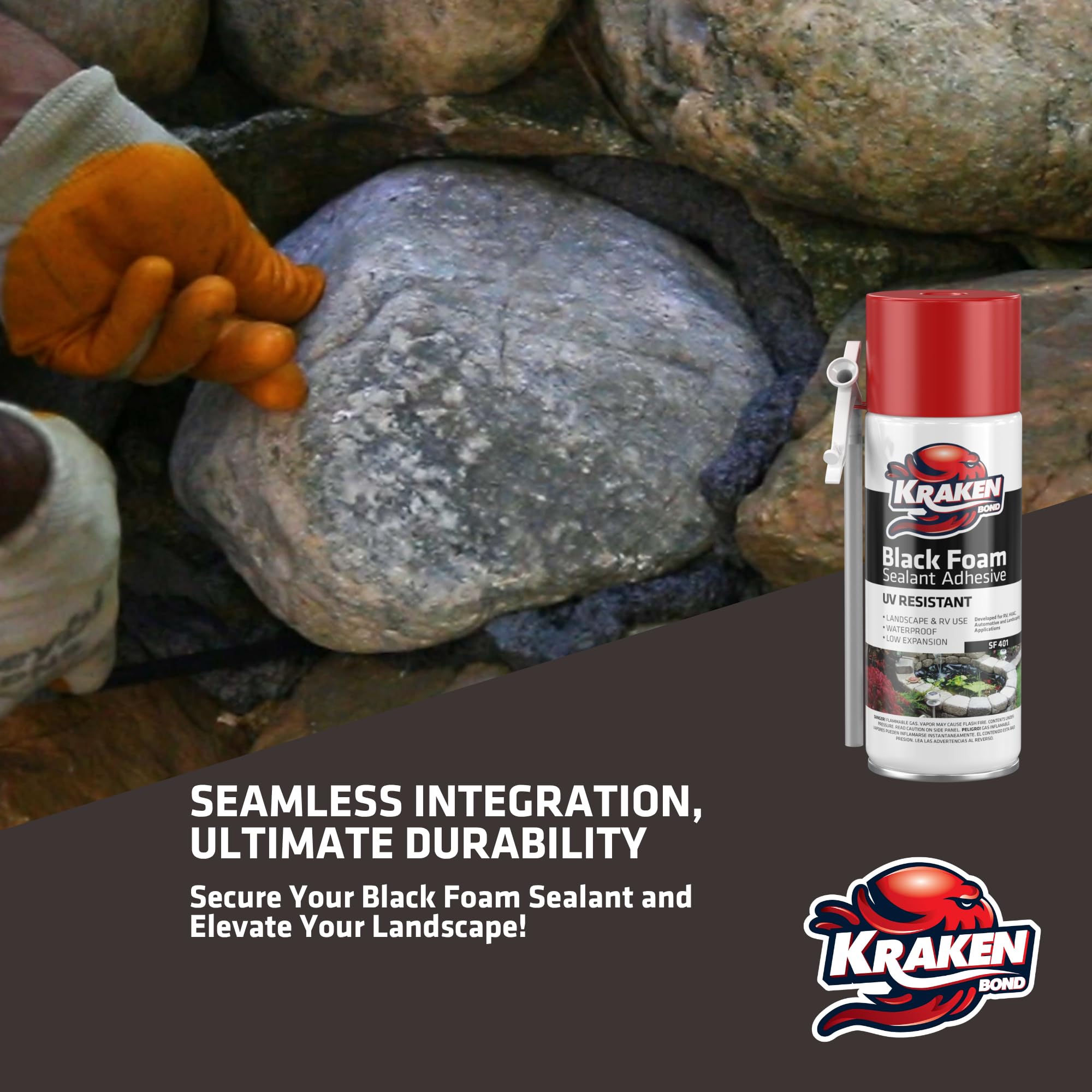 Kraken Bond Black Foam provides UV protection and water resistance.