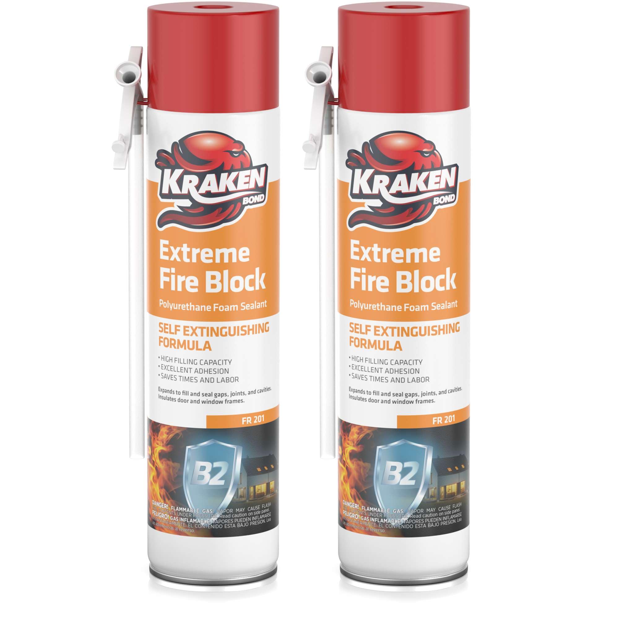 Kraken Bond Extreme Orange Fire Block Foam can for fire-rated insulation and gap filling