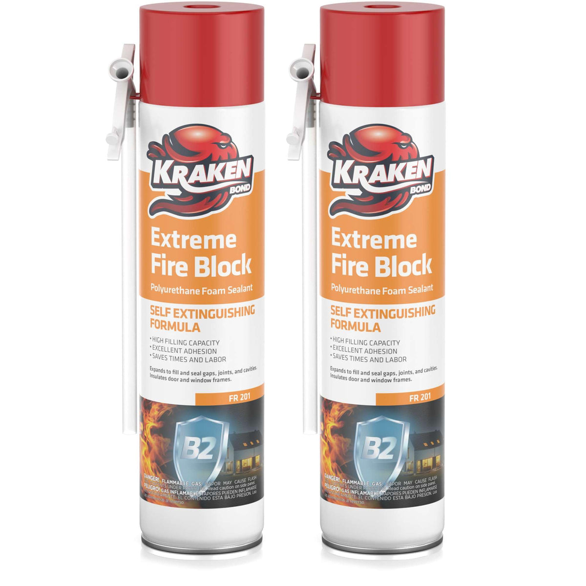 Kraken Bond Extreme Orange Fire Block Foam can for fire-rated insulation and gap filling