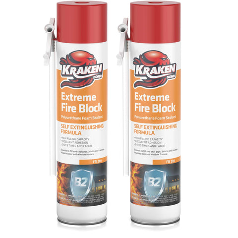 Kraken Bond Extreme Orange Fire Block Foam can for fire-rated insulation and gap filling