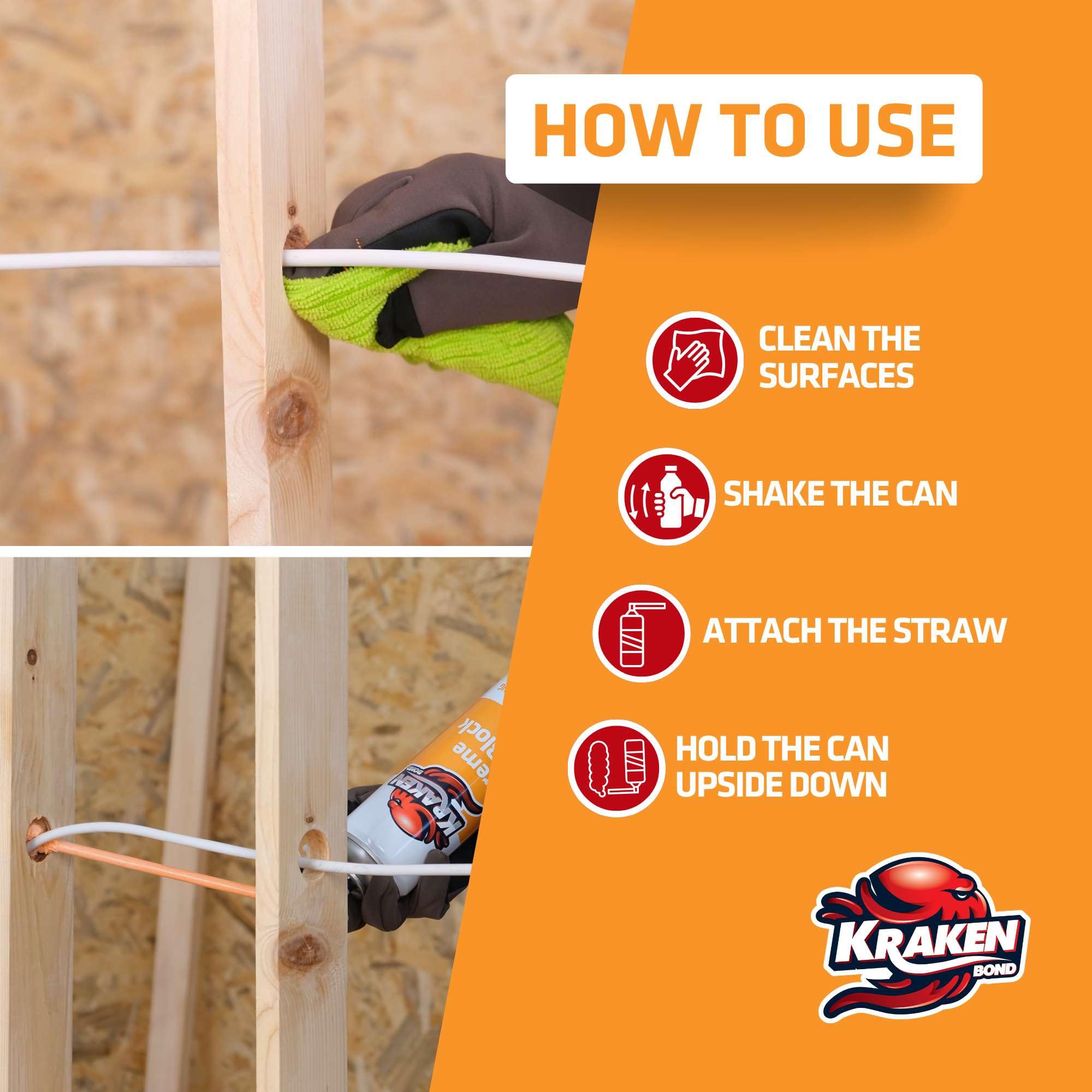 Kraken Bond Extreme Orange Fire Block Foam fills joints with high expansion for durable walls