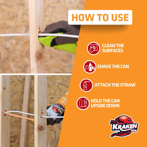 Kraken Bond Extreme Orange Fire Block Foam fills joints with high expansion for durable walls
