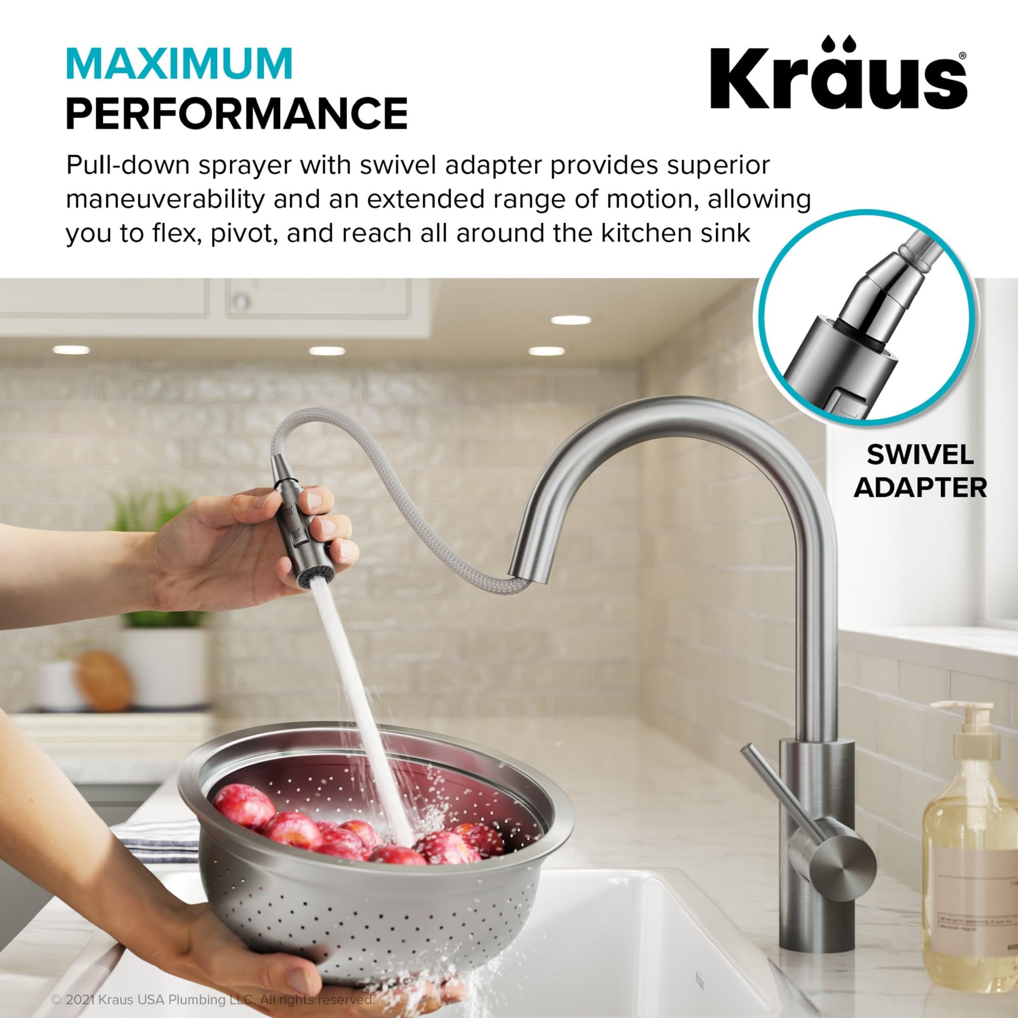 Kraus Oletto dual-function spray for aerated or powerful flow.