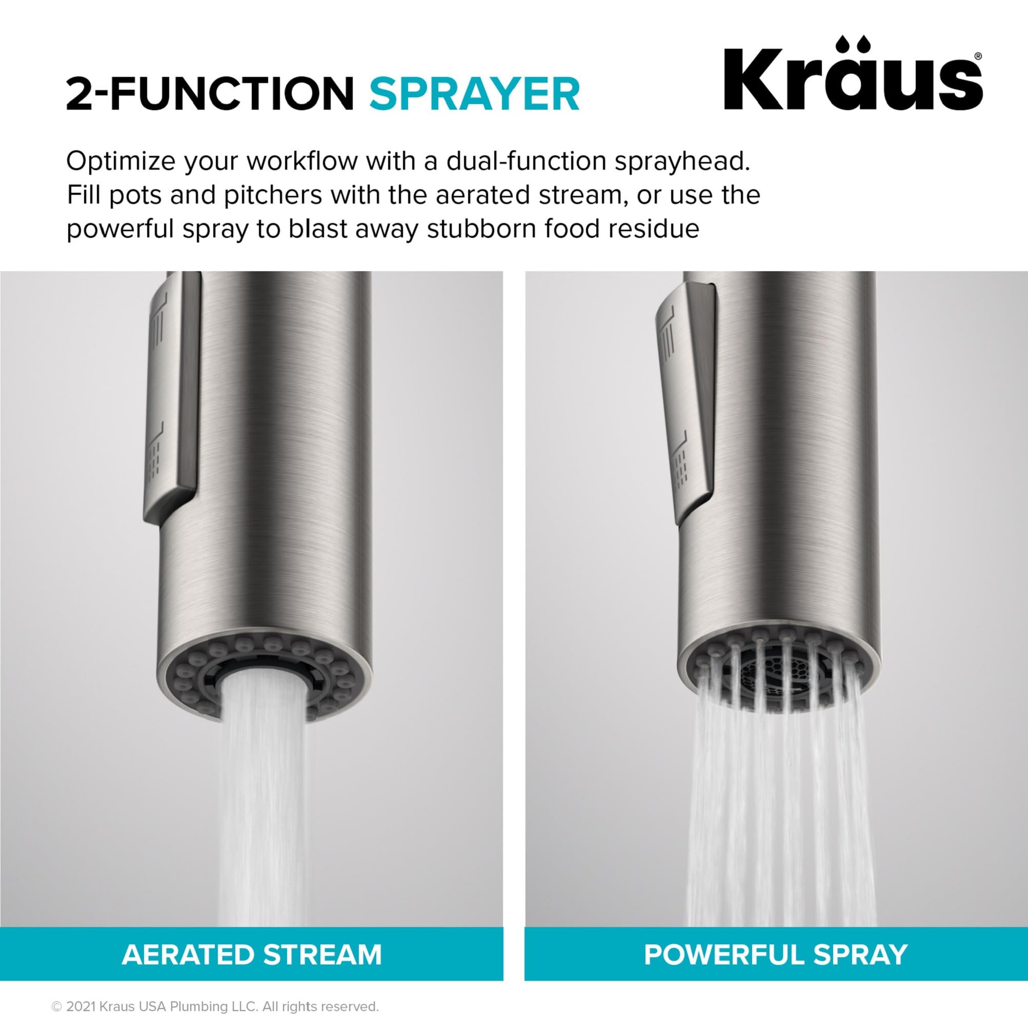 Kraus Oletto easy-clean nozzles resist mineral buildup.