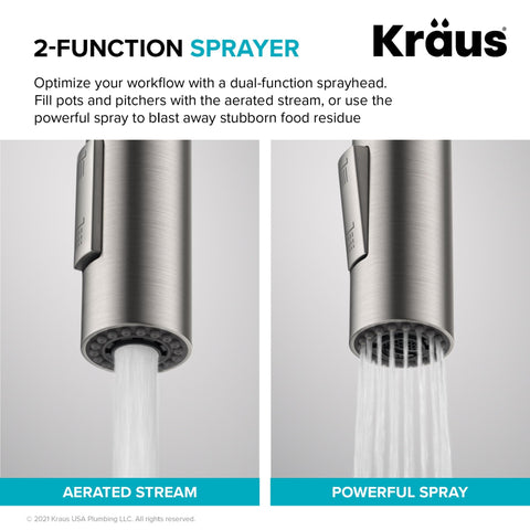 Kraus Oletto easy-clean nozzles resist mineral buildup.