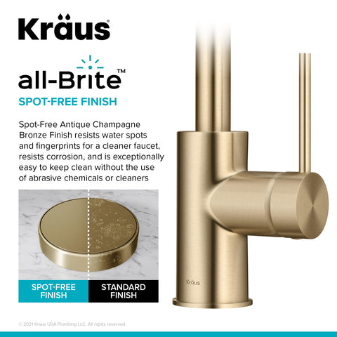 Kraus Oletto one-hole installation fits most bar and kitchen sinks.