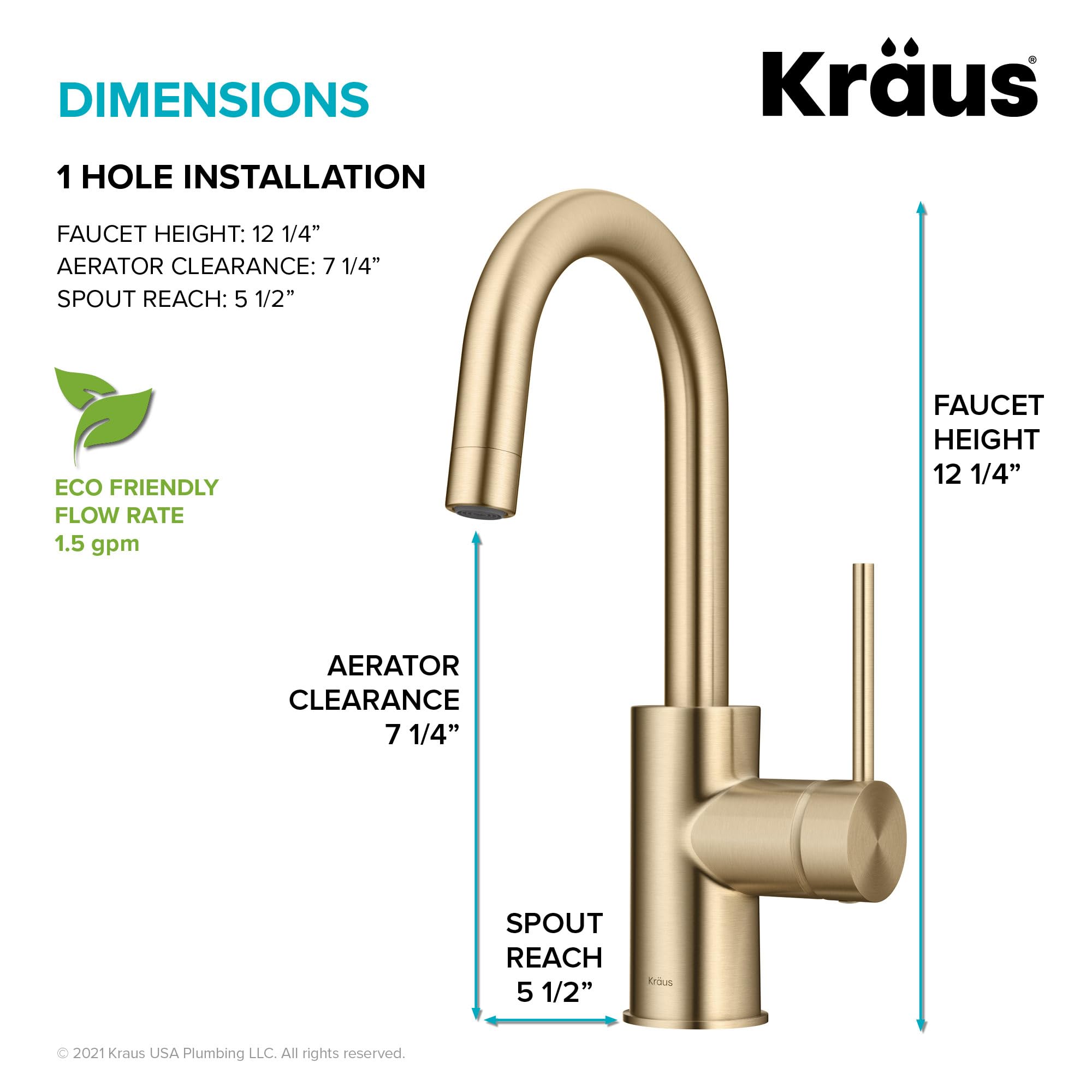 Kraus Oletto single-handle control with 90-degree forward rotation for tight spaces.