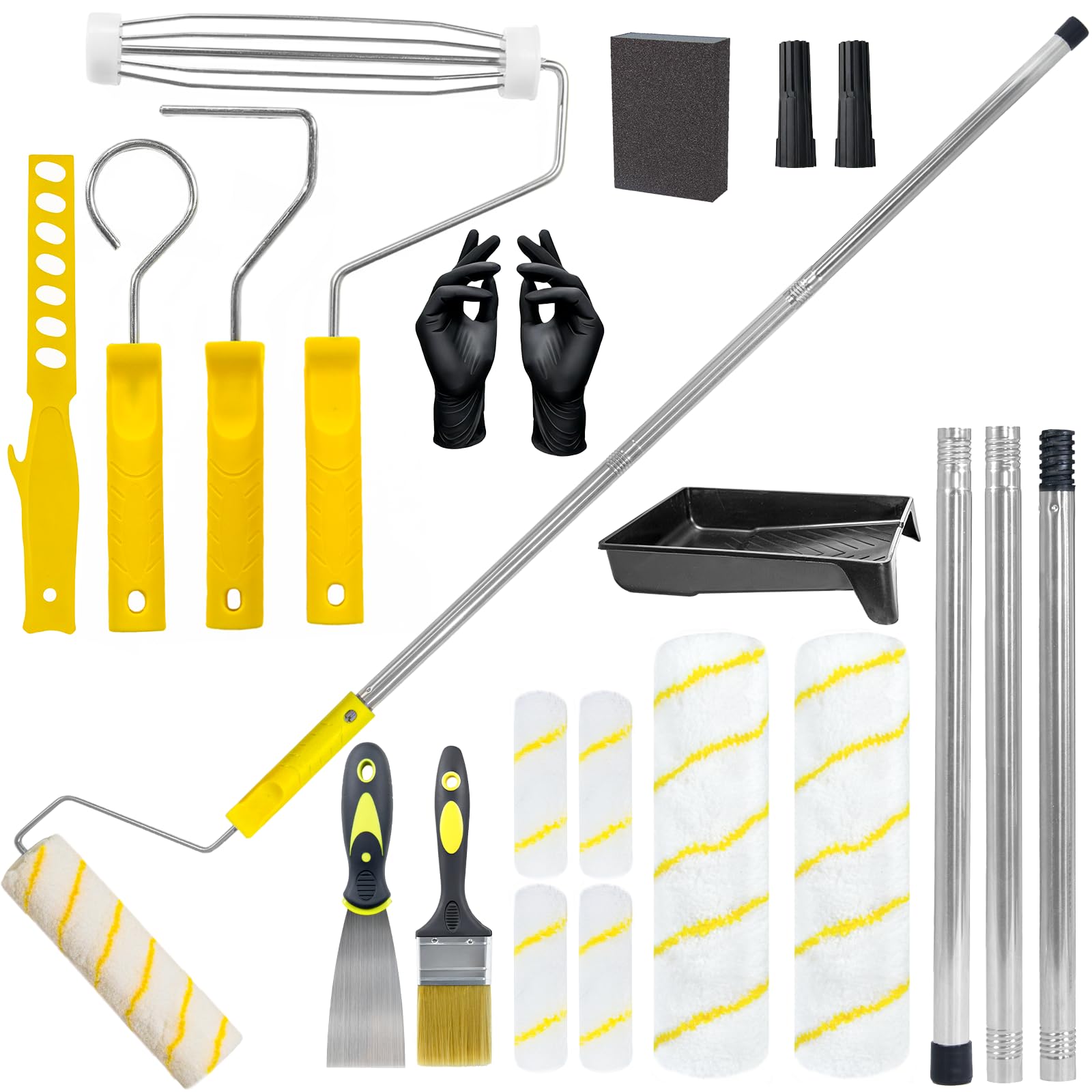 Krbnk 18-piece paint roller kit featuring extension pole and handles for ceiling work