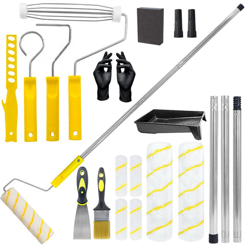 Krbnk 18-piece paint roller kit featuring extension pole and handles for ceiling work