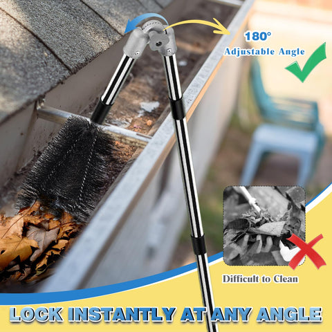 Krbnk gutter cleaner with dual heads: brush and scraper for tough debris