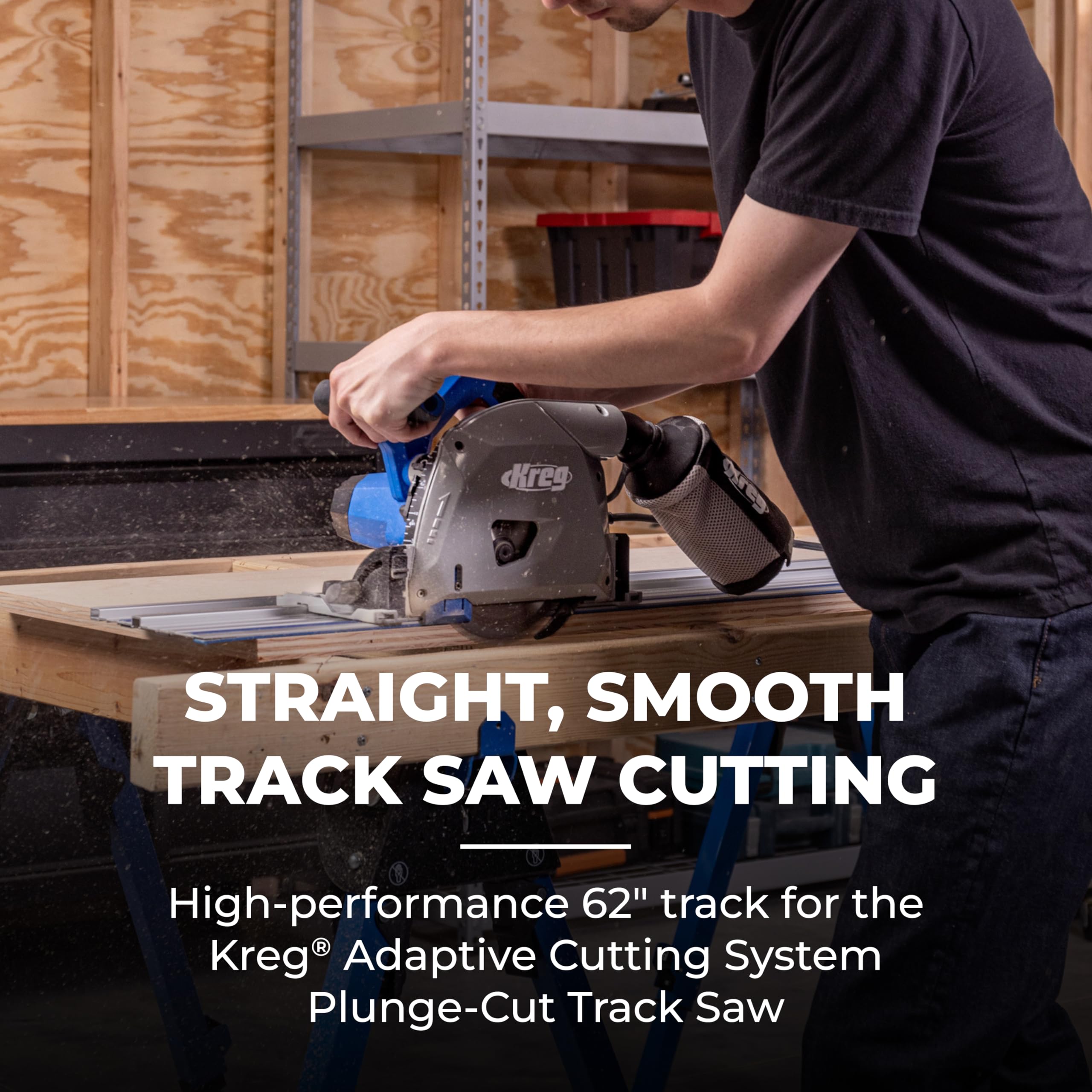 Kreg ACS430 aluminum track with anti-chip strip for clean edges.