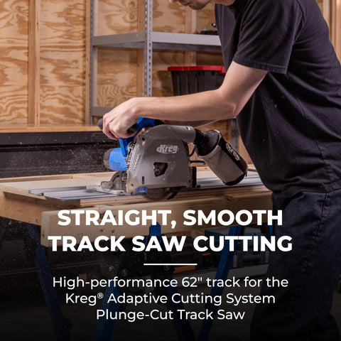 Kreg ACS430 aluminum track with anti-chip strip for clean edges.