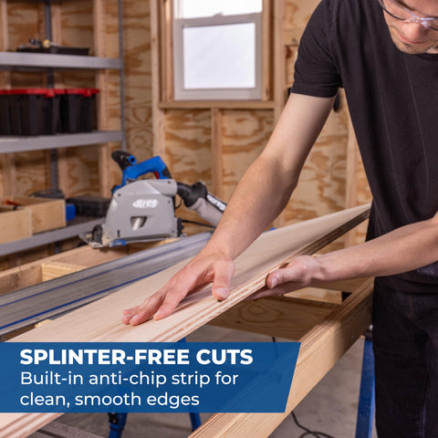 Kreg ACS430 splinter-free cut on plywood using track saw system.