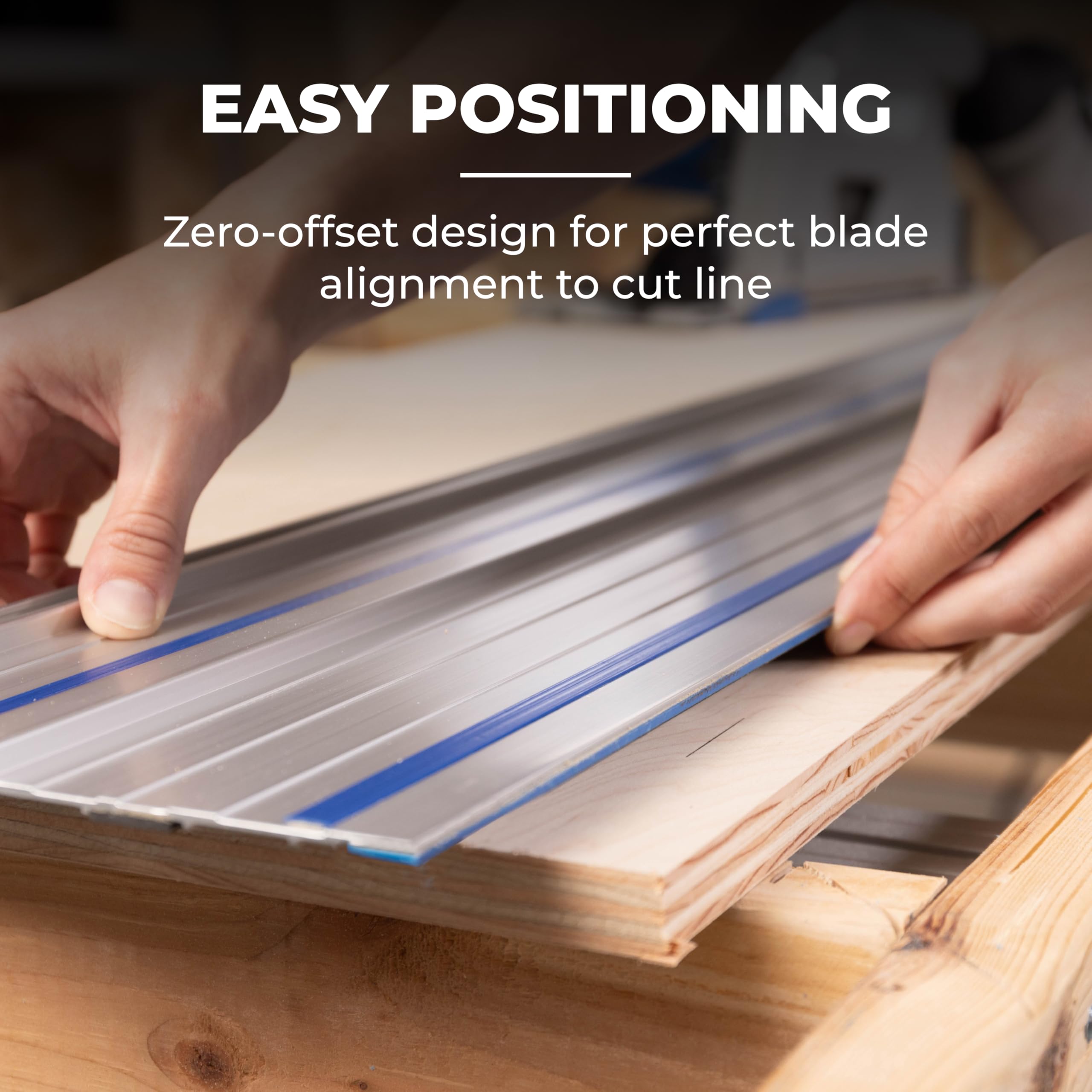 Kreg ACS430 interconnected tracks form longer cutting system.