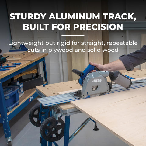 Kreg ACS430 zero-offset track aligns edge for precise cuts.