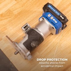 Kreg Blue Ion 2Ah battery in workshop powering handheld tools.