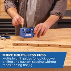 Kreg Dowel Jig Kit hardened steel guides deliver durable, repeatable drilling.