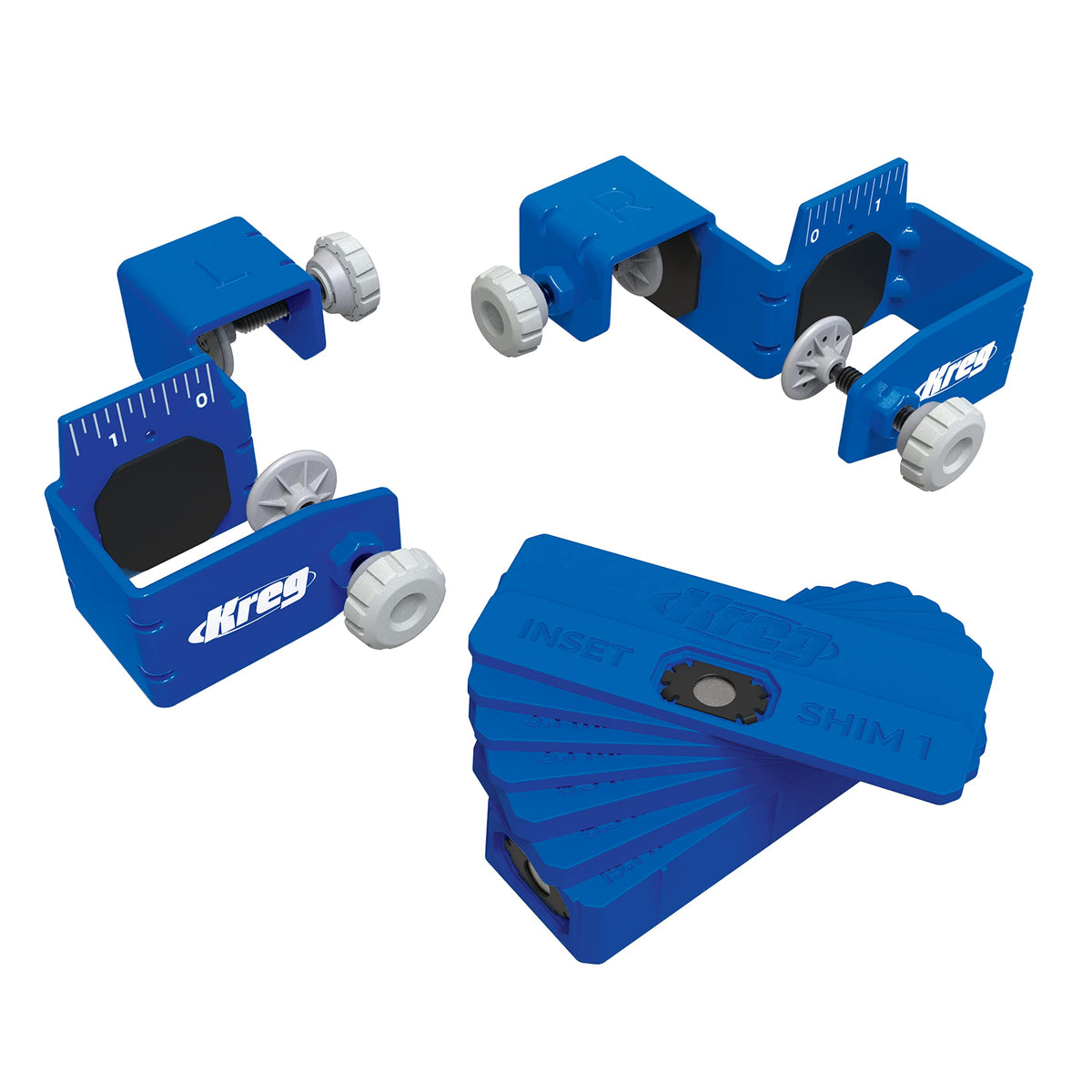 Kreg Drawer Front Mounting Pro Kit left tool aligns drawer fronts precisely for consistent gaps