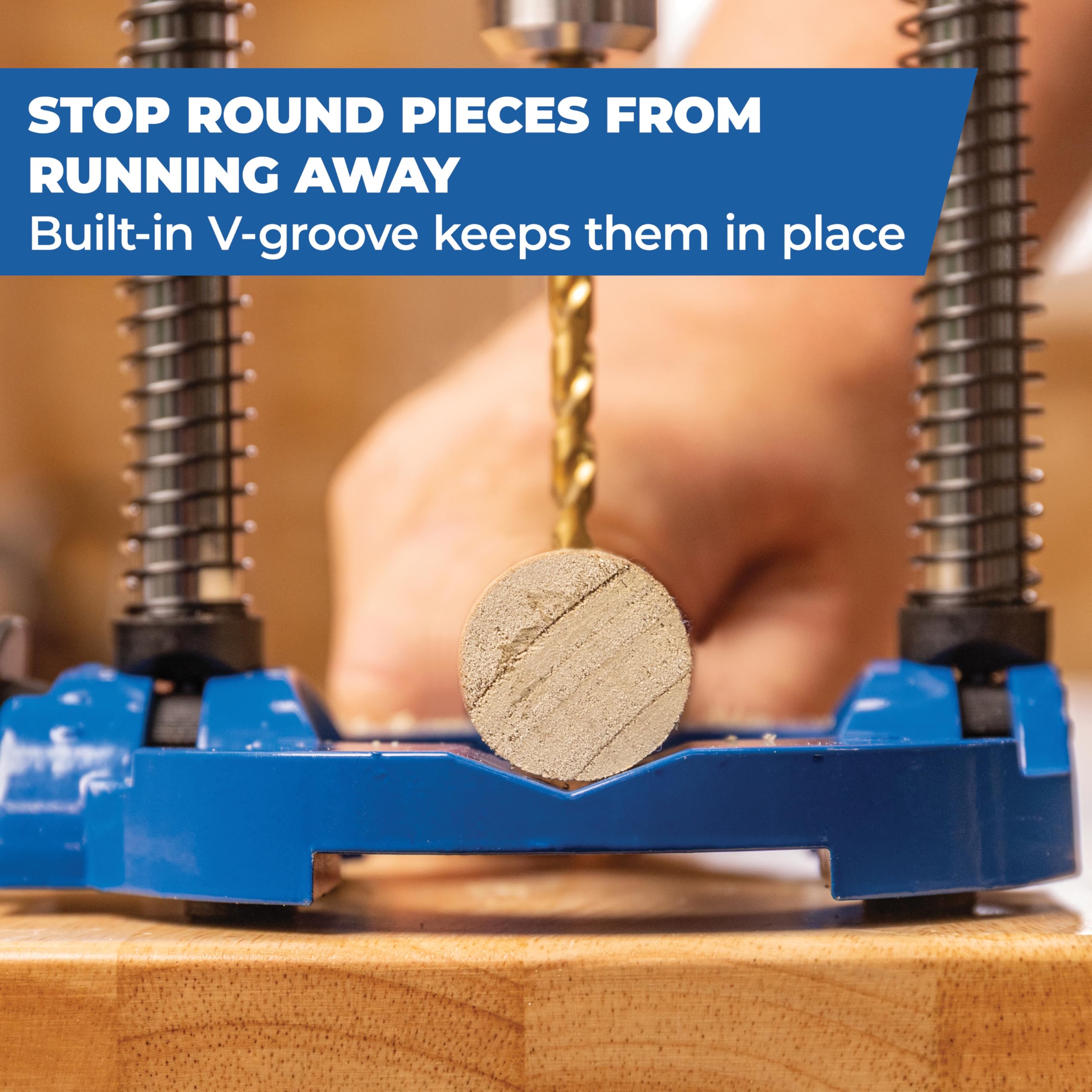 Kreg Drill Guide Pro V-groove securely holds workpieces