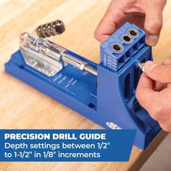 Three-hole drill guide supports thickness from half to one and a half inches