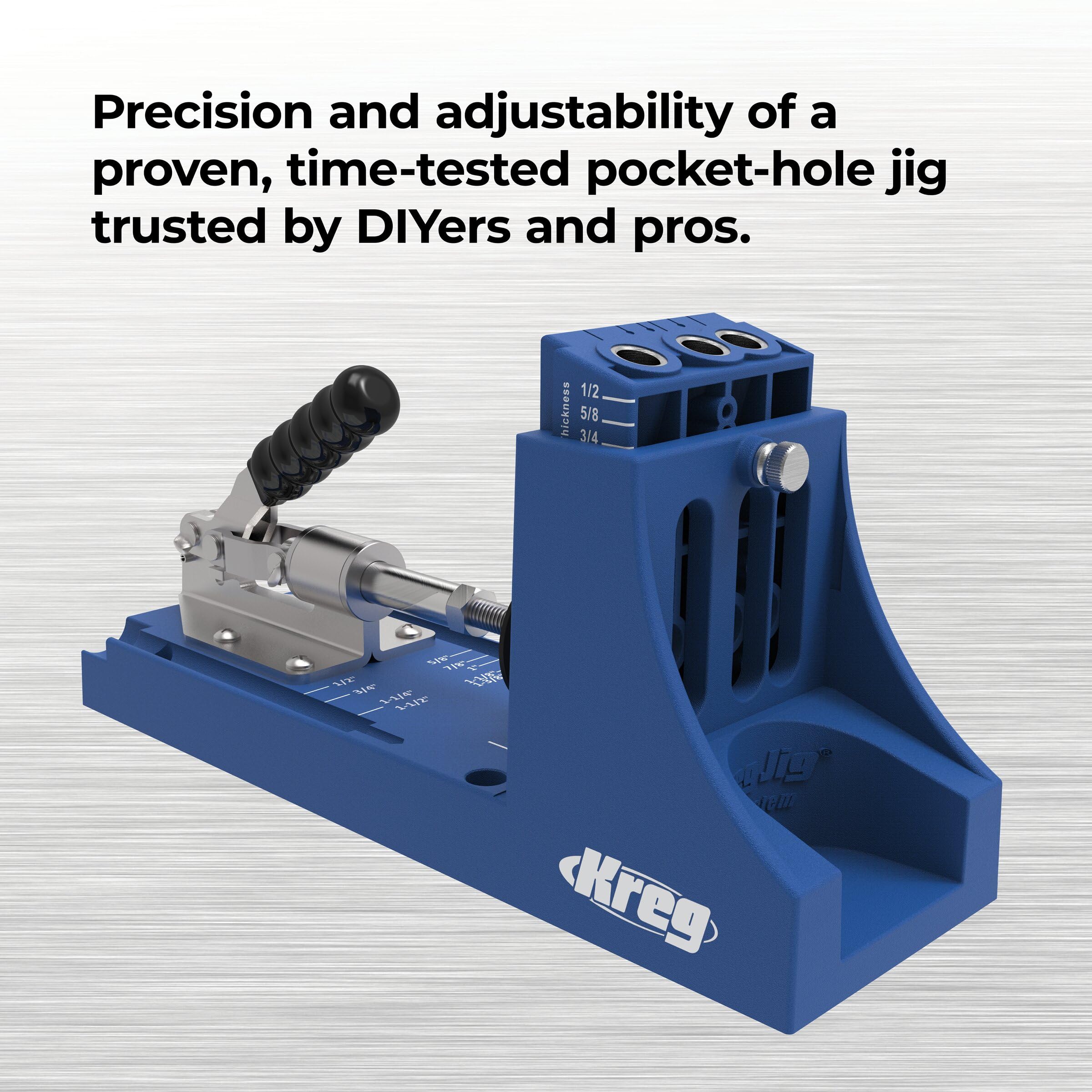 Kreg K4 pocket hole jig 3-hole drill guide enables consistent pocket holes.