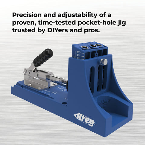 Kreg K4 pocket hole jig 3-hole drill guide enables consistent pocket holes.