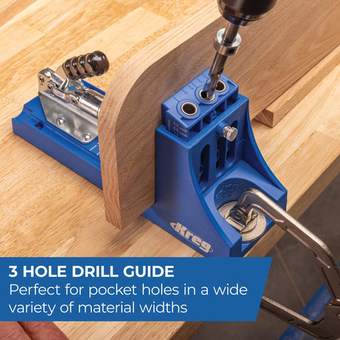 Kreg K4 removable drill guide supports benchtop portability.