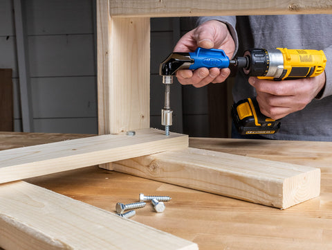 Kreg 90DG in action for compact drilling in furniture assembly.