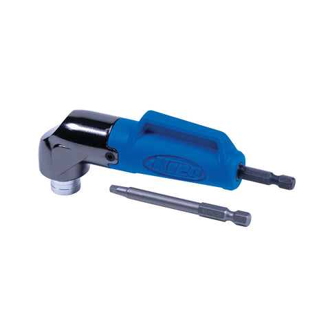Kreg KDRV-90DG driver in hand reaching tight corners for pocket-hole projects.