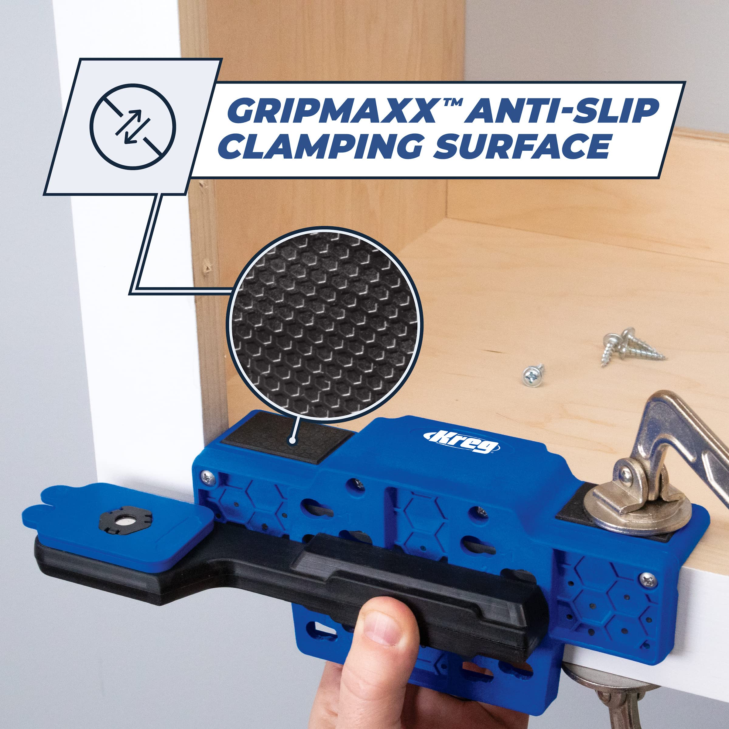 Kreg KHI-CDIJ face-frame cabinet use for secure hinge mounting.