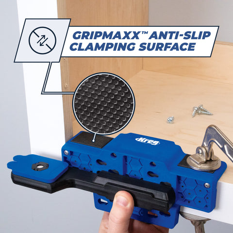 Kreg KHI-CDIJ face-frame cabinet use for secure hinge mounting.