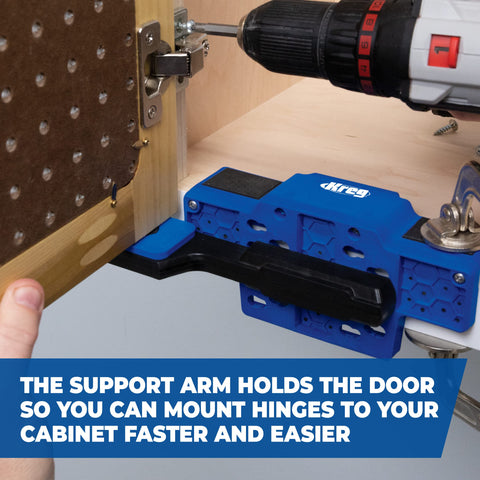 Kreg KHI-CDIJ one-hand door held while hinges attach.
